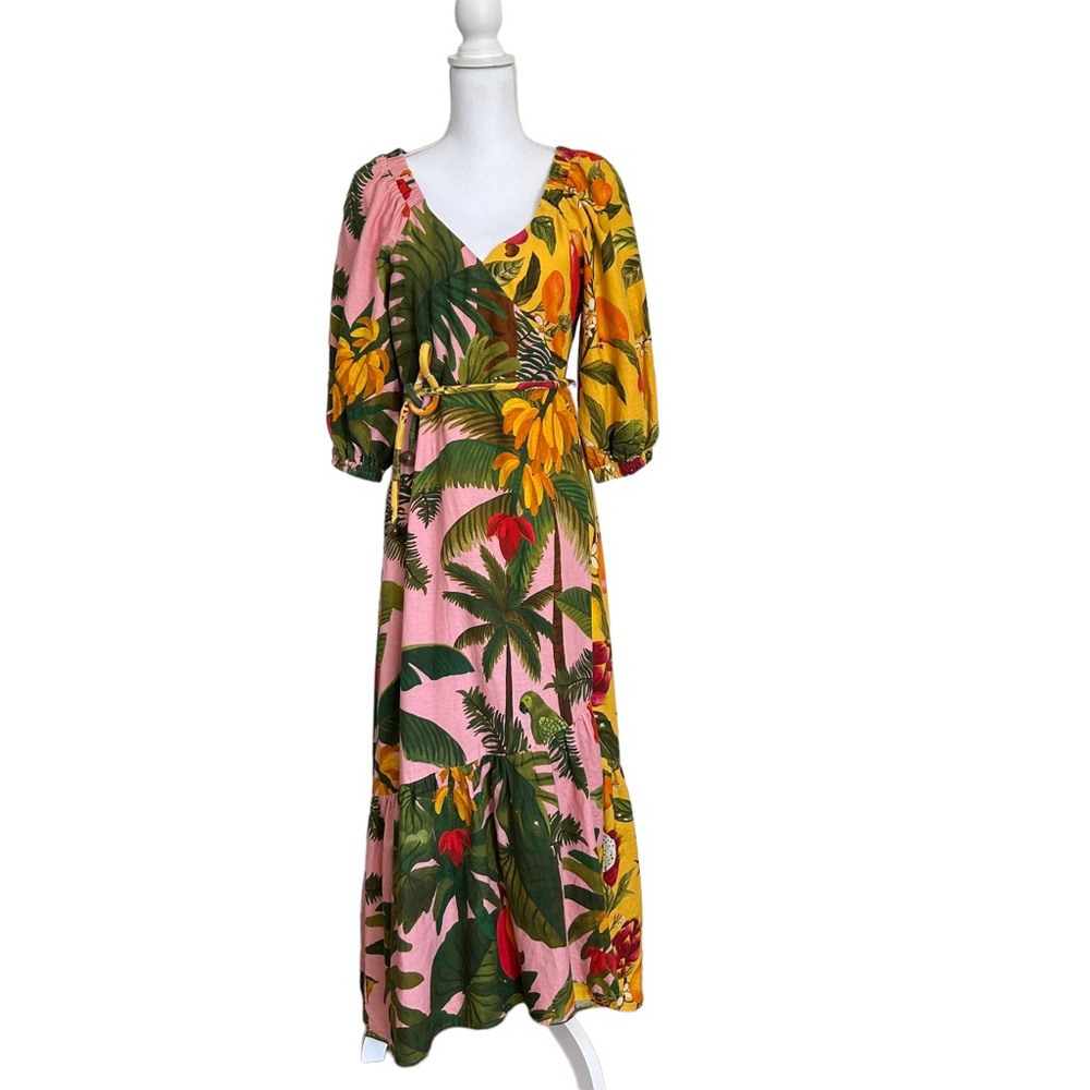 FARM Rio Mixed Prints Palm Tropical Midi Wrap Dress Medium - Picture 2 of 15
